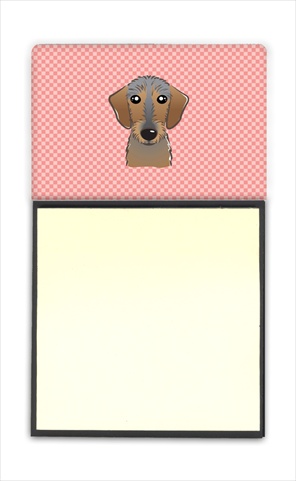 Picture of Carolines Treasures BB1233SN Checkerboard Pink Wirehaired Dachshund Refiillable Sticky Note Holder Or Postit Note Dispenser- 3 x 3 In.