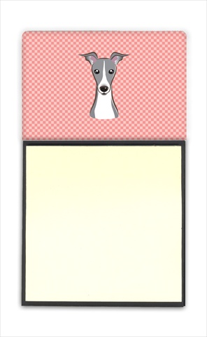 Picture of Carolines Treasures BB1236SN Checkerboard Pink Italian Greyhound Refiillable Sticky Note Holder Or Postit Note Dispenser- 3 x 3 In.