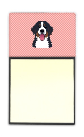 Picture of Carolines Treasures BB1237SN Checkerboard Pink Bernese Mountain Dog Refiillable Sticky Note Holder Or Postit Note Dispenser- 3 x 3 In.