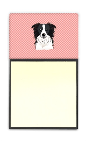 Picture of Carolines Treasures BB1241SN Checkerboard Pink Border Collie Refiillable Sticky Note Holder Or Postit Note Dispenser- 3 x 3 In.