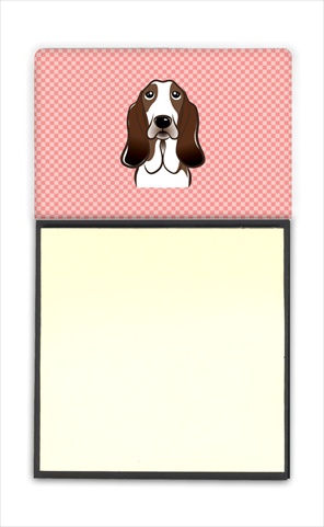 Picture of Carolines Treasures BB1243SN Checkerboard Pink Basset Hound Refiillable Sticky Note Holder Or Postit Note Dispenser- 3 x 3 In.