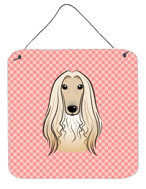 BB1244DS66 Checkerboard Pink Afghan Hound Aluminum Metal Wall Or Door Hanging Prints- 6 x 6 In.
