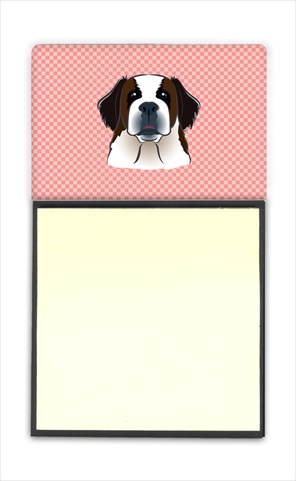 Picture of Carolines Treasures BB1246SN Checkerboard Pink Saint Bernard Refiillable Sticky Note Holder Or Postit Note Dispenser- 3 x 3 In.