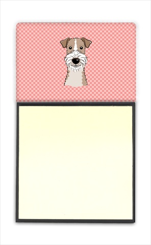 Picture of Carolines Treasures BB1247SN Checkerboard Pink Wire Haired Fox Terrier Refiillable Sticky Note Holder Or Postit Note Dispenser- 3 x 3 In.