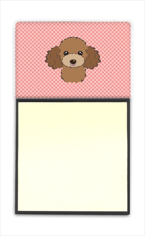 Checkerboard Pink Chocolate Brown Poodle Refiillable Sticky Note Holder Or Postit Note Dispenser, 3 x 3 In.
