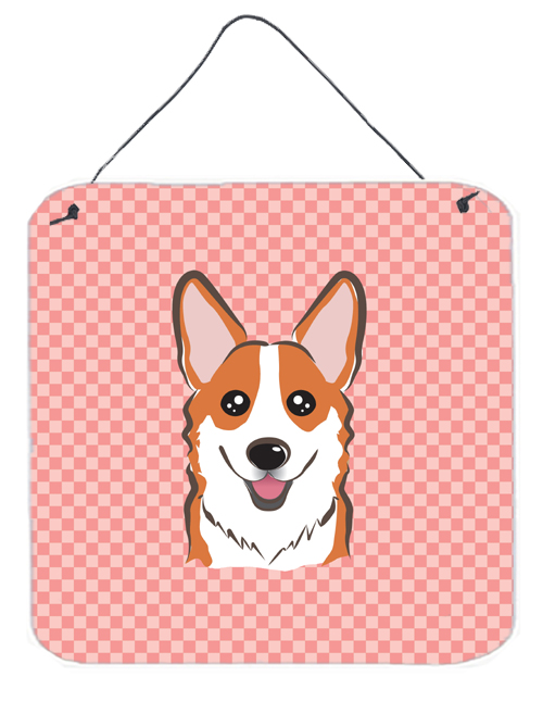 BB1254DS66 Checkerboard Pink Corgi Aluminum Metal Wall Or Door Hanging Prints- 6 x 6 In.