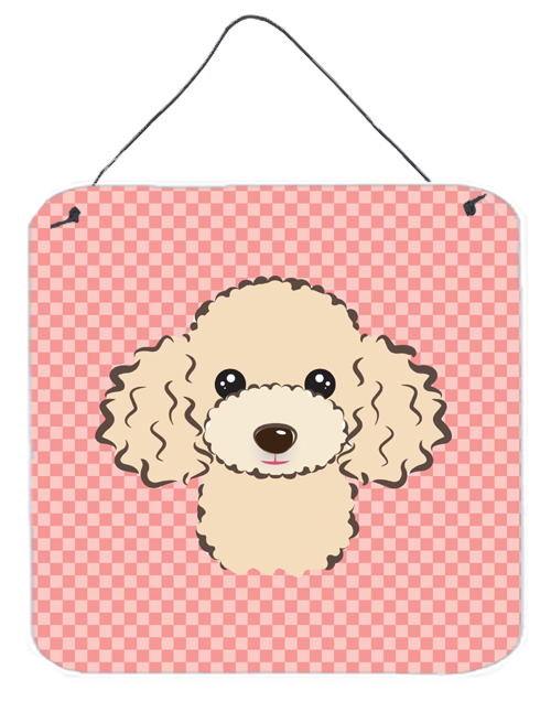 Checkerboard Pink Buff Poodle Aluminum Metal Wall Or Door Hanging Prints, 6 x 6 In.