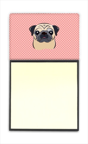 Picture of Carolines Treasures BB1262SN Checkerboard Pink Fawn Pug Refiillable Sticky Note Holder Or Postit Note Dispenser- 3 x 3 In.