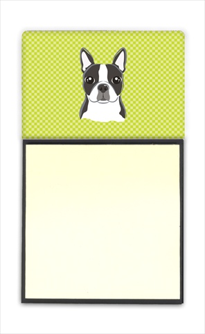 Picture of Carolines Treasures BB1265SN Checkerboard Lime Green Boston Terrier Refiillable Sticky Note Holder Or Postit Note Dispenser- 3 x 3 In.