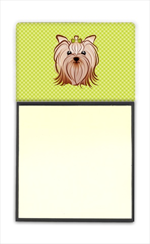 Picture of Carolines Treasures BB1266SN Checkerboard Lime Green Yorkie Yorkishire Terrier Refiillable Sticky Note Holder Or Postit Note Dispenser- 3 x 3 In.