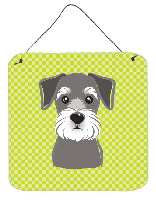 Checkerboard Lime Green Schnauzer Aluminum Metal Wall Or Door Hanging Prints, 6 x 6 In.