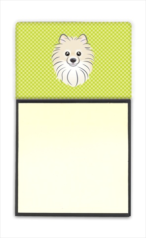 Picture of Carolines Treasures BB1269SN Checkerboard Lime Green Pomeranian Refiillable Sticky Note Holder Or Postit Note Dispenser- 3 x 3 In.