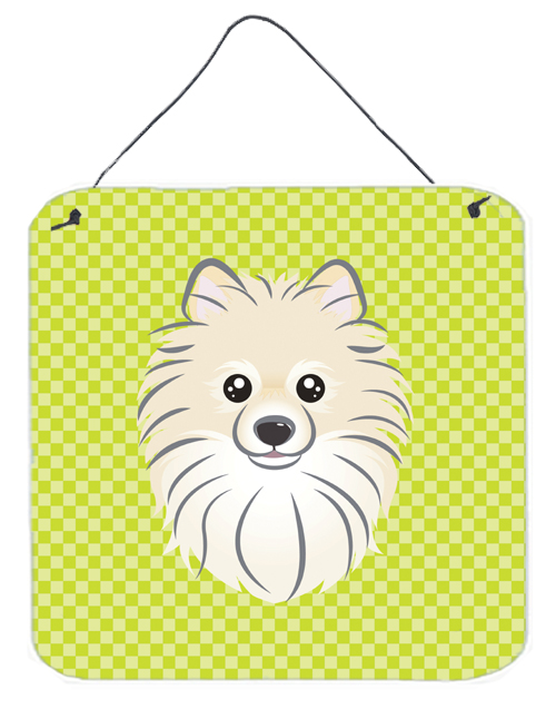 Checkerboard Lime Green Pomeranian Aluminum Metal Wall Or Door Hanging Prints, 6 x 6 In.