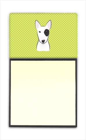 Picture of Carolines Treasures BB1271SN Checkerboard Lime Green Bull Terrier Refiillable Sticky Note Holder Or Postit Note Dispenser- 3 x 3 In.
