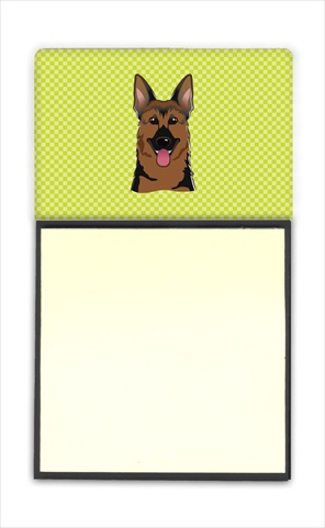 Picture of Carolines Treasures BB1273SN Checkerboard Lime Green German Shepherd Refiillable Sticky Note Holder Or Postit Note Dispenser- 3 x 3 In.