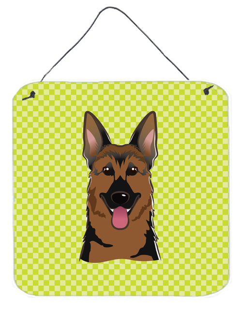 Checkerboard Lime Green German Shepherd Aluminum Metal Wall Or Door Hanging Prints, 6 x 6 In.