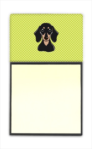 Picture of Carolines Treasures BB1277SN Checkerboard Lime Green Smooth Black And Tan Dachshund Refiillable Sticky Note Holder Or Postit Note Dispenser- 3 x 3 In.