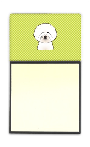 Picture of Carolines Treasures BB1279SN Checkerboard Lime Green Bichon Frise Refiillable Sticky Note Holder Or Postit Note Dispenser- 3 x 3 In.