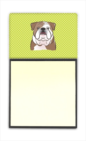 Picture of Carolines Treasures BB1281SN Checkerboard Lime Green English Bulldog Refiillable Sticky Note Holder Or Postit Note Dispenser- 3 x 3 In.