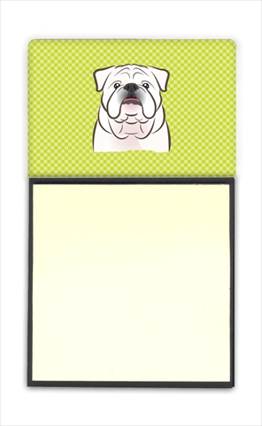 Checkerboard Lime Green White English Bulldog Refiillable Sticky Note Holder Or Postit Note Dispenser, 3 x 3 In.