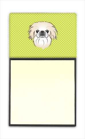 Picture of Carolines Treasures BB1283SN Checkerboard Lime Green Pekingese Refiillable Sticky Note Holder Or Postit Note Dispenser- 3 x 3 In.