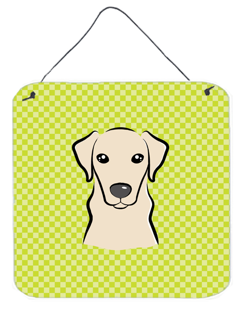 Checkerboard Lime Green Yellow Labrador Aluminum Metal Wall Or Door Hanging Prints, 6 x 6 In.
