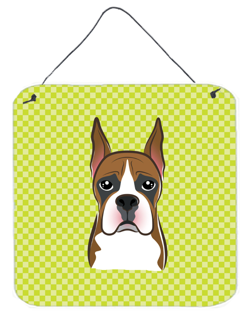 Checkerboard Lime Green Boxer Aluminum Metal Wall Or Door Hanging Prints, 6 x 6 In.