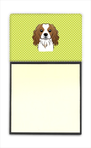 Picture of Carolines Treasures BB1286SN Checkerboard Lime Green Cavalier Spaniel Refiillable Sticky Note Holder Or Postit Note Dispenser- 3 x 3 In.