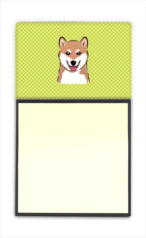 BB1287SN Checkerboard Lime Green Shiba Inu Refiillable Sticky Note Holder Or Postit Note Dispenser- 3 x 3 In.