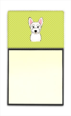 BB1288SN Checkerboard Lime Green Westie Refiillable Sticky Note Holder Or Postit Note Dispenser- 3 x 3 In.