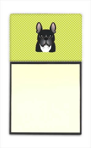 Checkerboard Lime Green French Bulldog Refiillable Sticky Note Holder Or Postit Note Dispenser, 3 x 3 In.