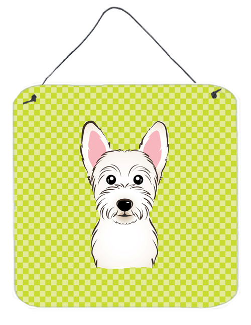 Checkerboard Lime Green Westie Aluminum Metal Wall Or Door Hanging Prints, 6 x 6 In.
