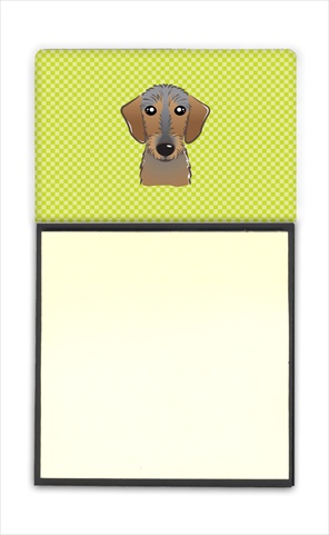 Picture of Carolines Treasures BB1295SN Checkerboard Lime Green Wirehaired Dachshund Refiillable Sticky Note Holder Or Postit Note Dispenser- 3 x 3 In.