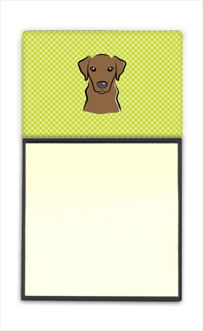 BB1296SN Checkerboard Lime Green Chocolate Labrador Refiillable Sticky Note Holder Or Postit Note Dispenser- 3 x 3 In.
