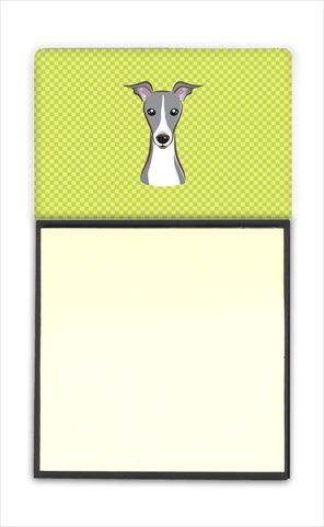 Picture of Carolines Treasures BB1298SN Checkerboard Lime Green Italian Greyhound Refiillable Sticky Note Holder Or Postit Note Dispenser- 3 x 3 In.
