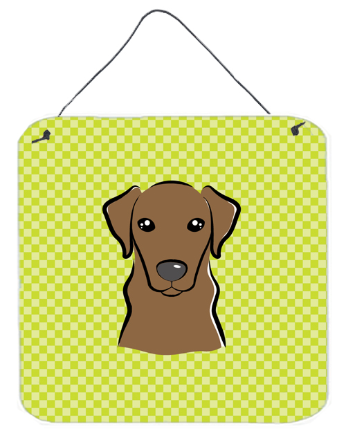 Checkerboard Lime Green Chocolate Labrador Aluminum Metal Wall Or Door Hanging Prints, 6 x 6 In.