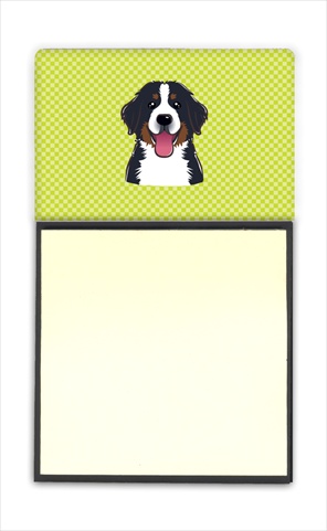 Picture of Carolines Treasures BB1299SN Checkerboard Lime Green Bernese Mountain Dog Refiillable Sticky Note Holder Or Postit Note Dispenser- 3 x 3 In.