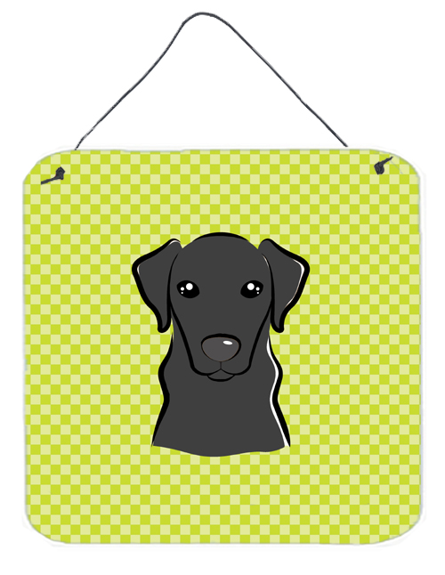 Checkerboard Lime Green Black Labrador Aluminum Metal Wall Or Door Hanging Prints, 6 x 6 In.