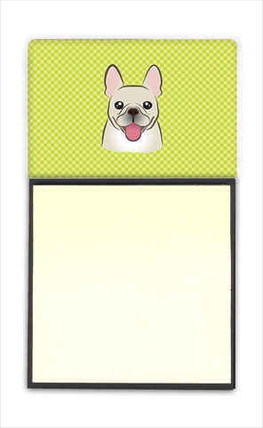 Picture of Carolines Treasures BB1300SN Checkerboard Lime Green French Bulldog Refiillable Sticky Note Holder Or Postit Note Dispenser- 3 x 3 In.