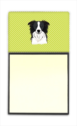 Picture of Carolines Treasures BB1303SN Checkerboard Lime Green Border Collie Refiillable Sticky Note Holder Or Postit Note Dispenser- 3 x 3 In.
