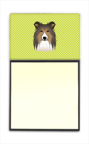 Picture of Carolines Treasures BB1304SN Checkerboard Lime Green Sheltie Refiillable Sticky Note Holder Or Postit Note Dispenser- 3 x 3 In.