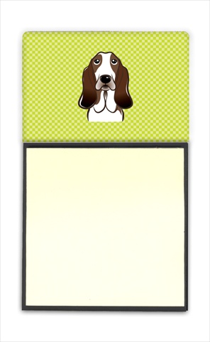 Checkerboard Lime Green Basset Hound Refiillable Sticky Note Holder Or Postit Note Dispenser, 3 x 3 In.