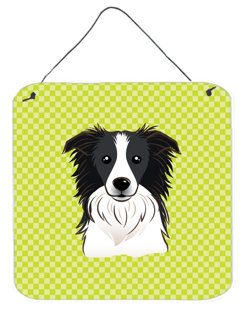 Checkerboard Lime Green Border Collie Aluminum Metal Wall Or Door Hanging Prints, 6 x 6 In.
