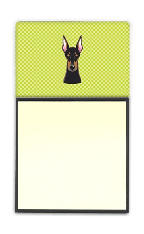 Picture of Carolines Treasures BB1307SN Checkerboard Lime Green Doberman Refiillable Sticky Note Holder Or Postit Note Dispenser- 3 x 3 In.