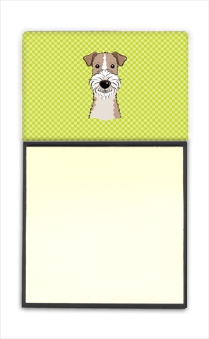 Picture of Carolines Treasures BB1309SN Checkerboard Lime Green Wire Haired Fox Terrier Refiillable Sticky Note Holder Or Postit Note Dispenser- 3 x 3 In.