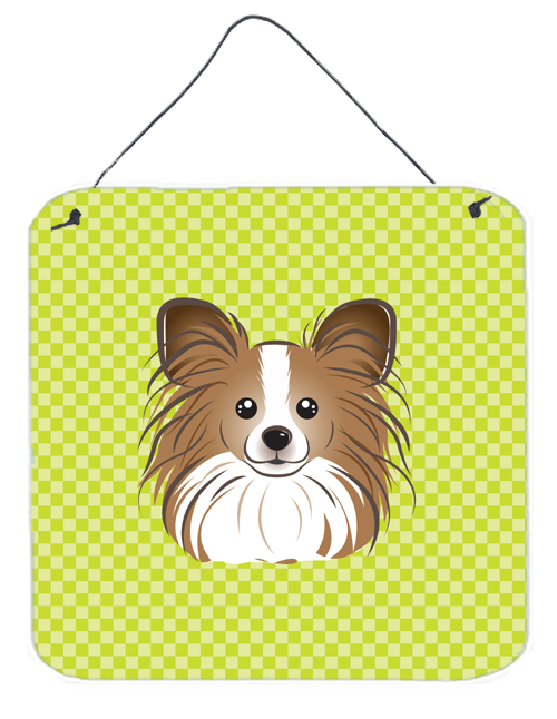 Checkerboard Lime Green Papillon Aluminum Metal Wall Or Door Hanging Prints, 6 x 6 In.