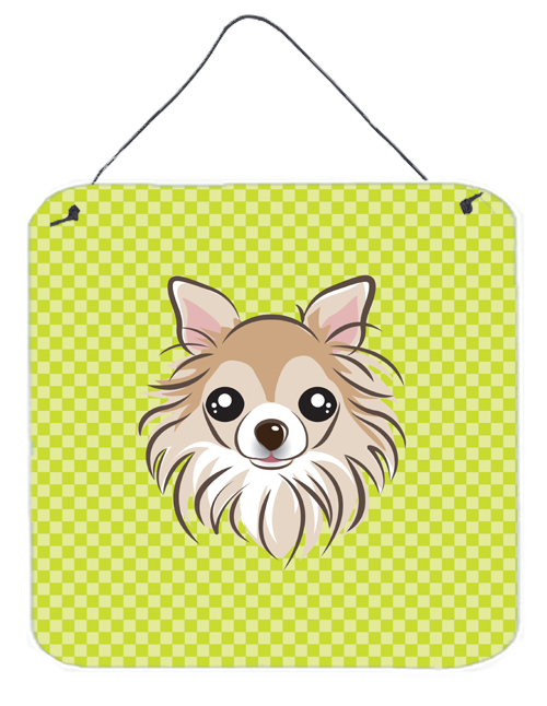 Checkerboard Lime Green Chihuahua Aluminum Metal Wall Or Door Hanging Prints- 6 x 6 In.