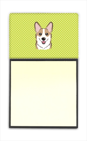 Picture of Carolines Treasures BB1315SN Checkerboard Lime Green Corgi Refiillable Sticky Note Holder Or Postit Note Dispenser- 3 x 3 In.