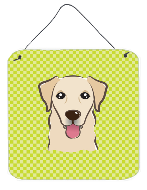 Checkerboard Lime Green Golden Retriever Aluminum Metal Wall Or Door Hanging Prints, 6 x 6 In.