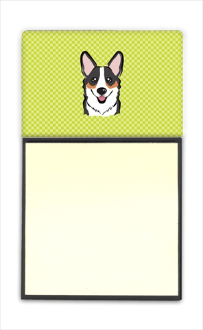 Picture of Carolines Treasures BB1317SN Checkerboard Lime Green Corgi Refiillable Sticky Note Holder Or Postit Note Dispenser- 3 x 3 In.